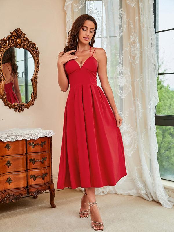 Midi Jurk met V-hals en Spaghettibandjes - Maxi Dresses - Jurkjes.co