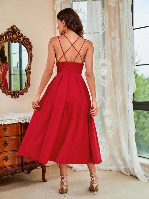 Midi Jurk met V-hals en Spaghettibandjes - Maxi Dresses - Jurkjes.co