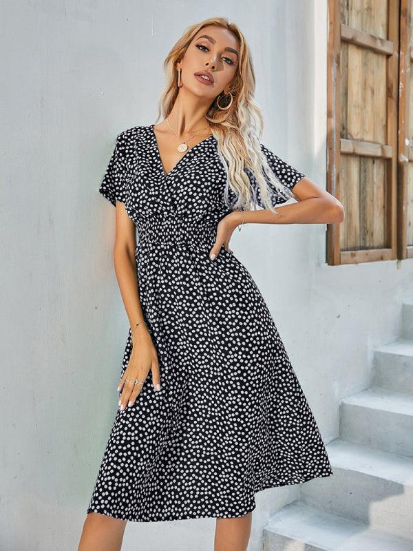 Midi Jurk met V-hals en Stippenprint - Midi Dresses - Jurkjes.co