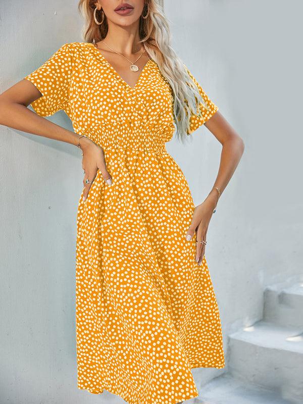 Midi Jurk met V-hals en Stippenprint - Midi Dresses - Jurkjes.co