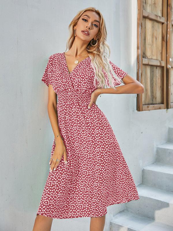 Midi Jurk met V-hals en Stippenprint - Midi Dresses - Jurkjes.co