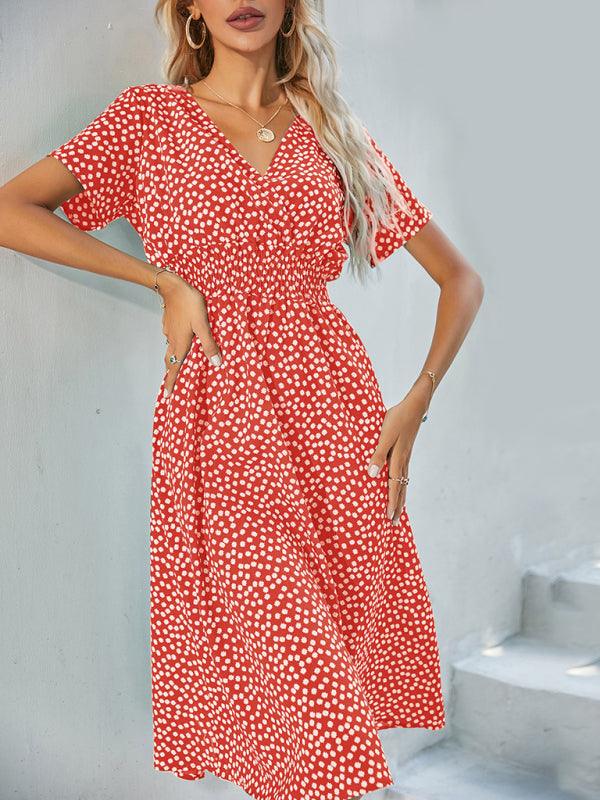 Midi Jurk met V-hals en Stippenprint - Midi Dresses - Jurkjes.co
