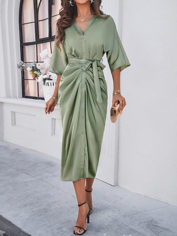 Midi Jurk met V-hals en Strikceintuur - Midi Dresses - Jurkjes.co