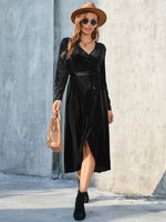 Midi Jurk met V-hals en Strikceintuur - Midi Dresses - Jurkjes.co