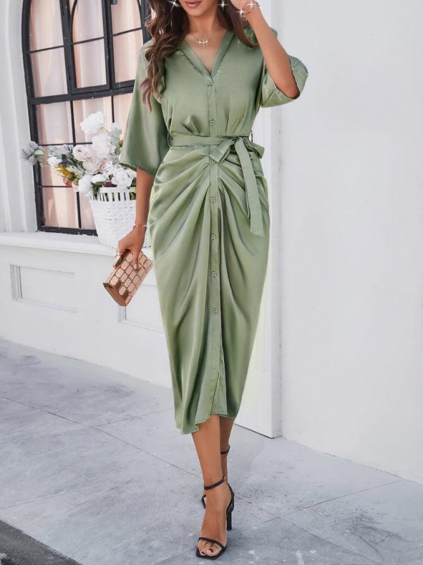 Midi Jurk met V-hals en Strikceintuur - Midi Dresses - Jurkjes.co