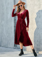 Midi Jurk met V-hals en Strikceintuur - Midi Dresses - Jurkjes.co