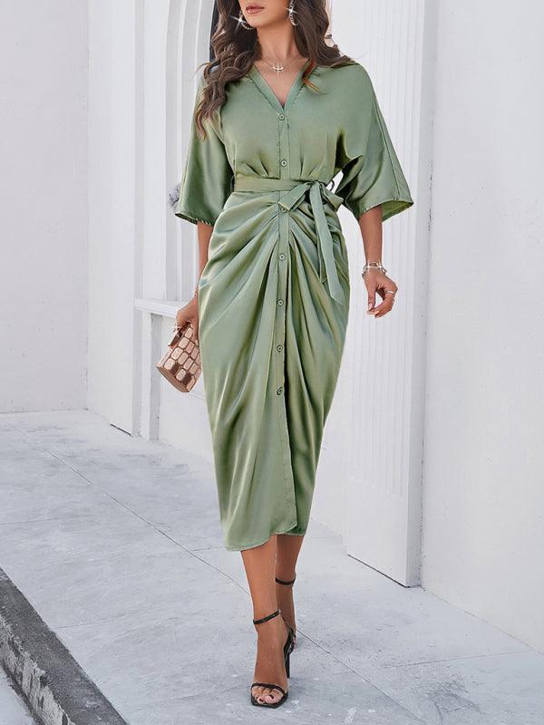 Midi Jurk met V-hals en Strikceintuur - Midi Dresses - Jurkjes.co