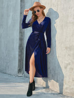 Midi Jurk met V-hals en Strikceintuur - Midi Dresses - Jurkjes.co