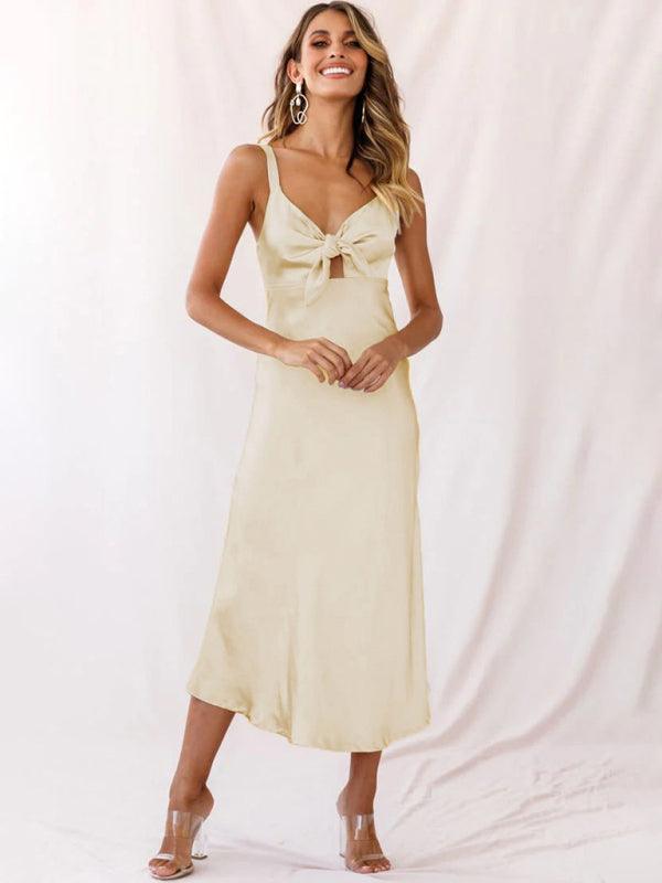 Midi Jurk met V-hals en Strikdetail - Midi Dresses - Jurkjes.co