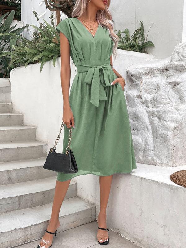 Midi Jurk met V-hals en Tailleband - Midi Dresses - Jurkjes.co