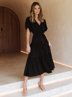 Midi Jurk met V-hals en Taillekoord - Midi Dresses - Jurkjes.co