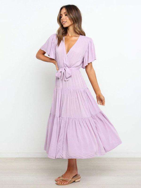 Midi Jurk met V-hals en Taillekoord - Midi Dresses - Jurkjes.co