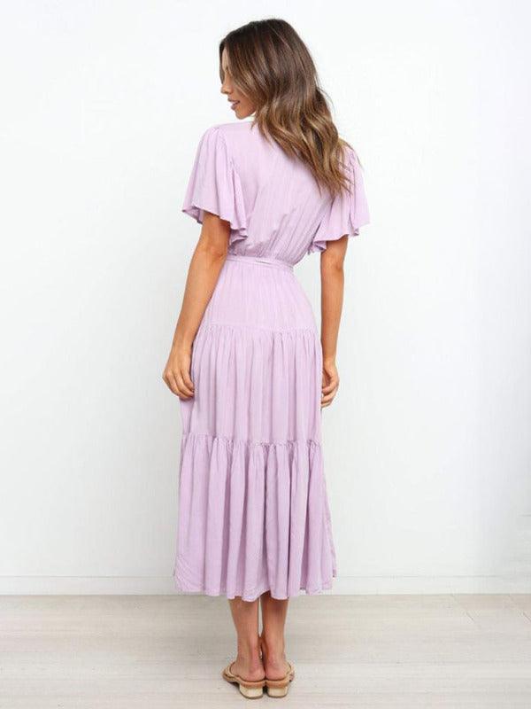 Midi Jurk met V-hals en Taillekoord - Midi Dresses - Jurkjes.co