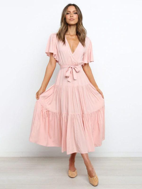 Midi Jurk met V-hals en Taillekoord - Midi Dresses - Jurkjes.co