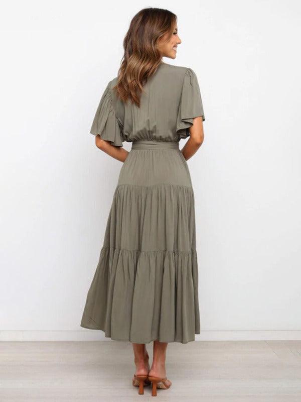Midi Jurk met V-hals en Taillekoord - Midi Dresses - Jurkjes.co