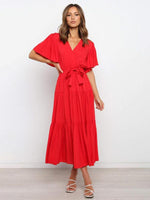 Midi Jurk met V-hals en Taillekoord - Midi Dresses - Jurkjes.co