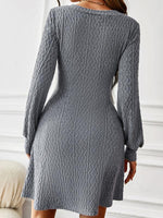 Midi Jurk met V-hals en Textuur Stof - Mini Dresses - Jurkjes.co