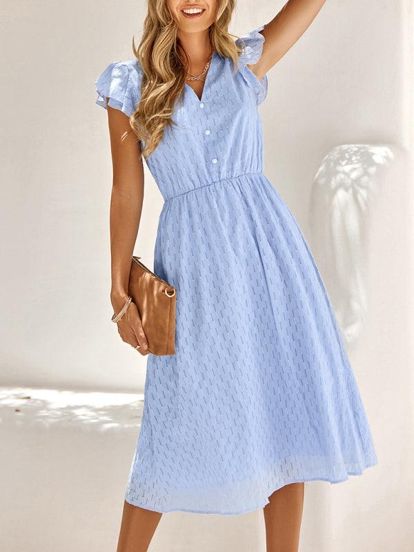 Midi Jurk met V-hals en Textuurpatroon - Midi Dresses - Jurkjes.co