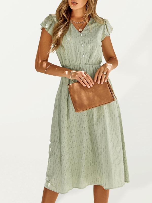 Midi Jurk met V-hals en Textuurpatroon - Midi Dresses - Jurkjes.co