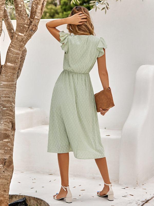 Midi Jurk met V-hals en Textuurpatroon - Midi Dresses - Jurkjes.co