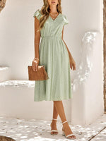 Midi Jurk met V-hals en Textuurpatroon - Midi Dresses - Jurkjes.co