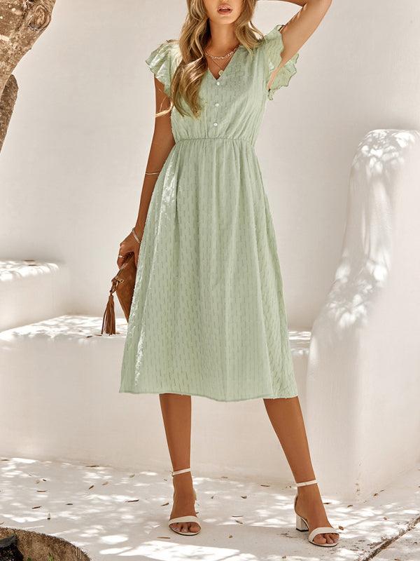 Midi Jurk met V-hals en Textuurpatroon - Midi Dresses - Jurkjes.co