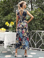 Midi Jurk met V-hals en Tropische Print - Midi Dresses - Jurkjes.co