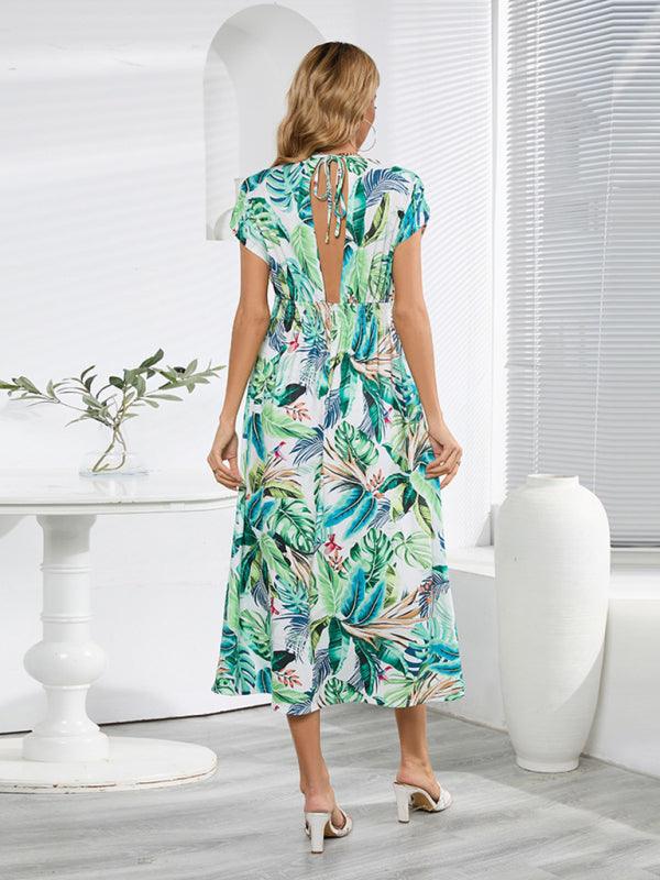 Midi Jurk met V-hals en Tropische Print - Midi Dresses - Jurkjes.co