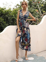 Midi Jurk met V-hals en Tropische Print - Midi Dresses - Jurkjes.co