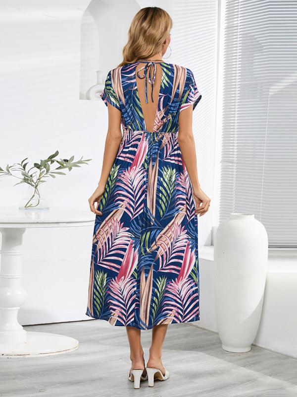 Midi Jurk met V-hals en Tropische Print - Midi Dresses - Jurkjes.co