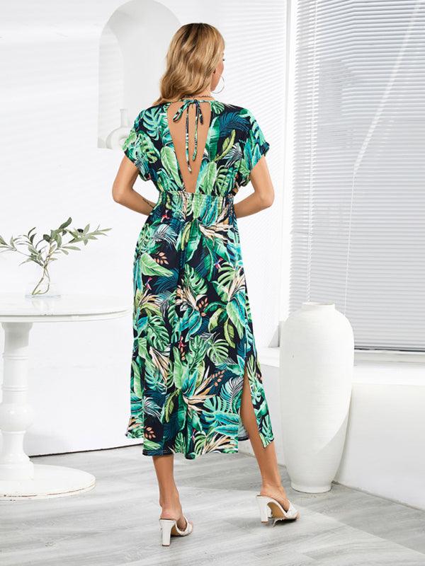 Midi Jurk met V-hals en Tropische Print - Midi Dresses - Jurkjes.co