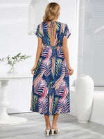 Midi Jurk met V-hals en Tropische Print - Midi Dresses - Jurkjes.co