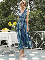 Midi Jurk met V-hals en Tropische Print - Midi Dresses - Jurkjes.co