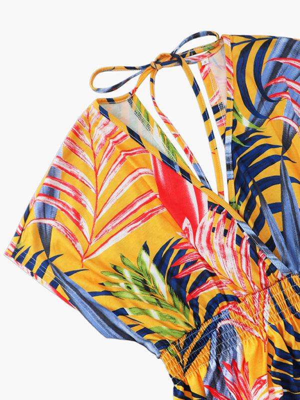 Midi Jurk met V-hals en Tropische Print - Midi Dresses - Jurkjes.co