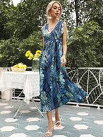 Midi Jurk met V-hals en Tropische Print - Midi Dresses - Jurkjes.co