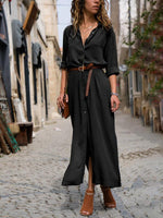 Midi Jurk met V-hals en Zijsplit - Maxi Dresses - Jurkjes.co