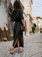 Midi Jurk met V-hals en Zijsplit - Maxi Dresses - Jurkjes.co