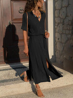 Midi Jurk met V-hals en Zijsplit - Maxi Dresses - Jurkjes.co