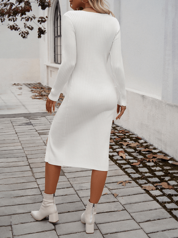 Midi Jurk met V-hals en Zijsplit - Midi Dresses - Jurkjes.co