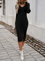 Midi Jurk met V-hals en Zijsplit - Midi Dresses - Jurkjes.co
