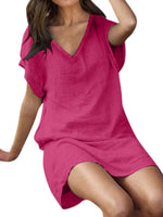 Midi Jurk met V-hals in Effen Kleur - Mini Dresses - Jurkjes.co