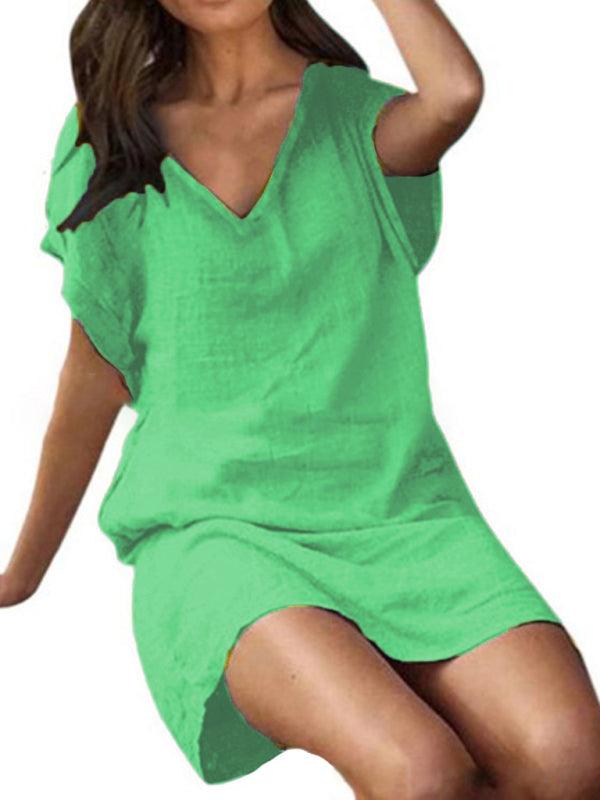 Midi Jurk met V-hals in Effen Kleur - Mini Dresses - Jurkjes.co