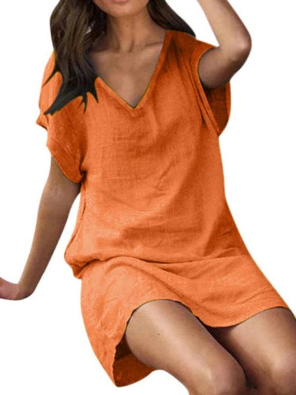 Midi Jurk met V-hals in Effen Kleur - Mini Dresses - Jurkjes.co