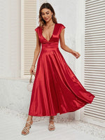 Midi Jurk met V-hals in Satijn - Maxi Dresses - Jurkjes.co