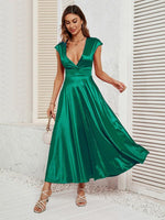 Midi Jurk met V-hals in Satijn - Maxi Dresses - Jurkjes.co