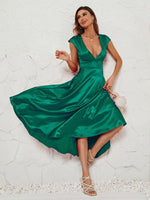 Midi Jurk met V-hals in Satijn - Maxi Dresses - Jurkjes.co