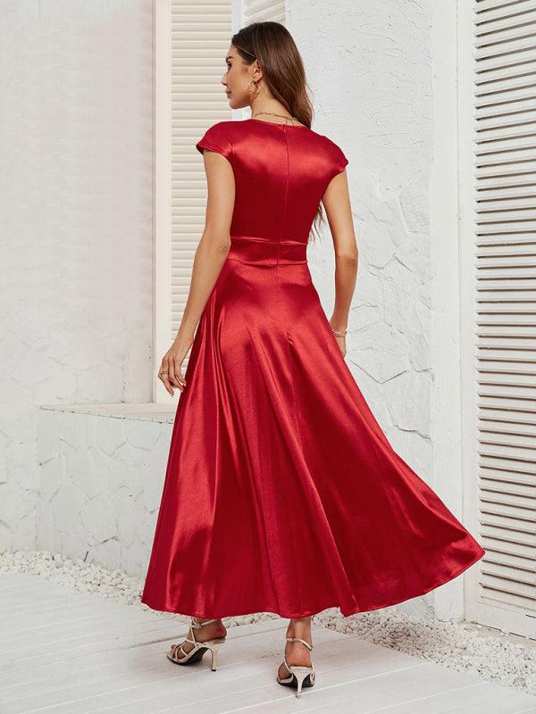 Midi Jurk met V-hals in Satijn - Maxi Dresses - Jurkjes.co