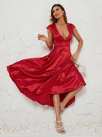 Midi Jurk met V-hals in Satijn - Maxi Dresses - Jurkjes.co