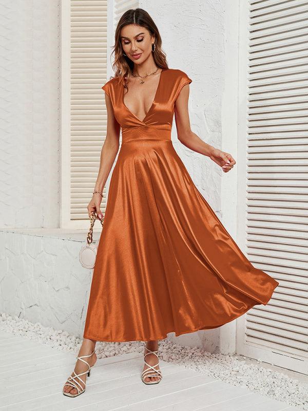 Midi Jurk met V-hals in Satijn - Maxi Dresses - Jurkjes.co