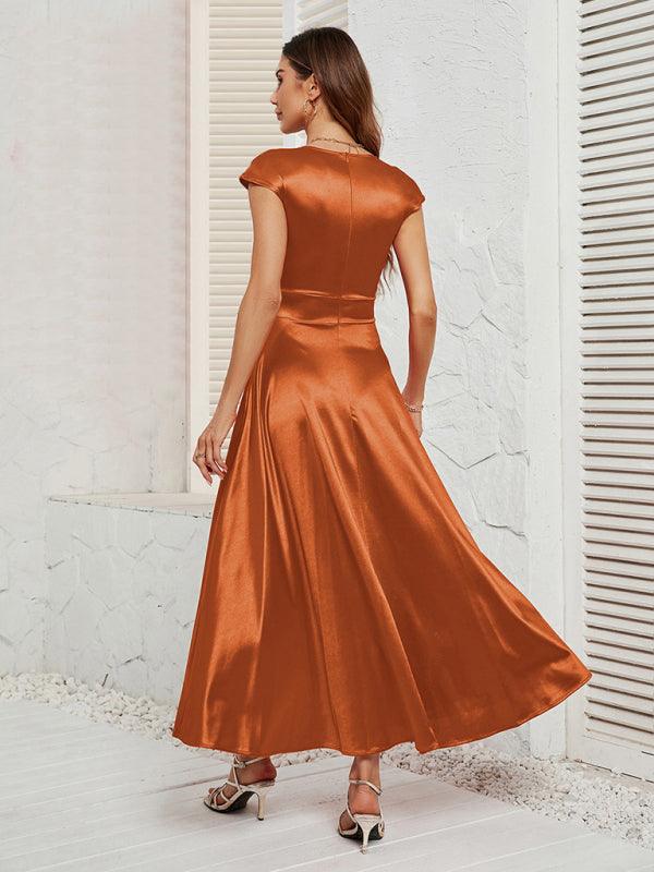 Midi Jurk met V-hals in Satijn - Maxi Dresses - Jurkjes.co